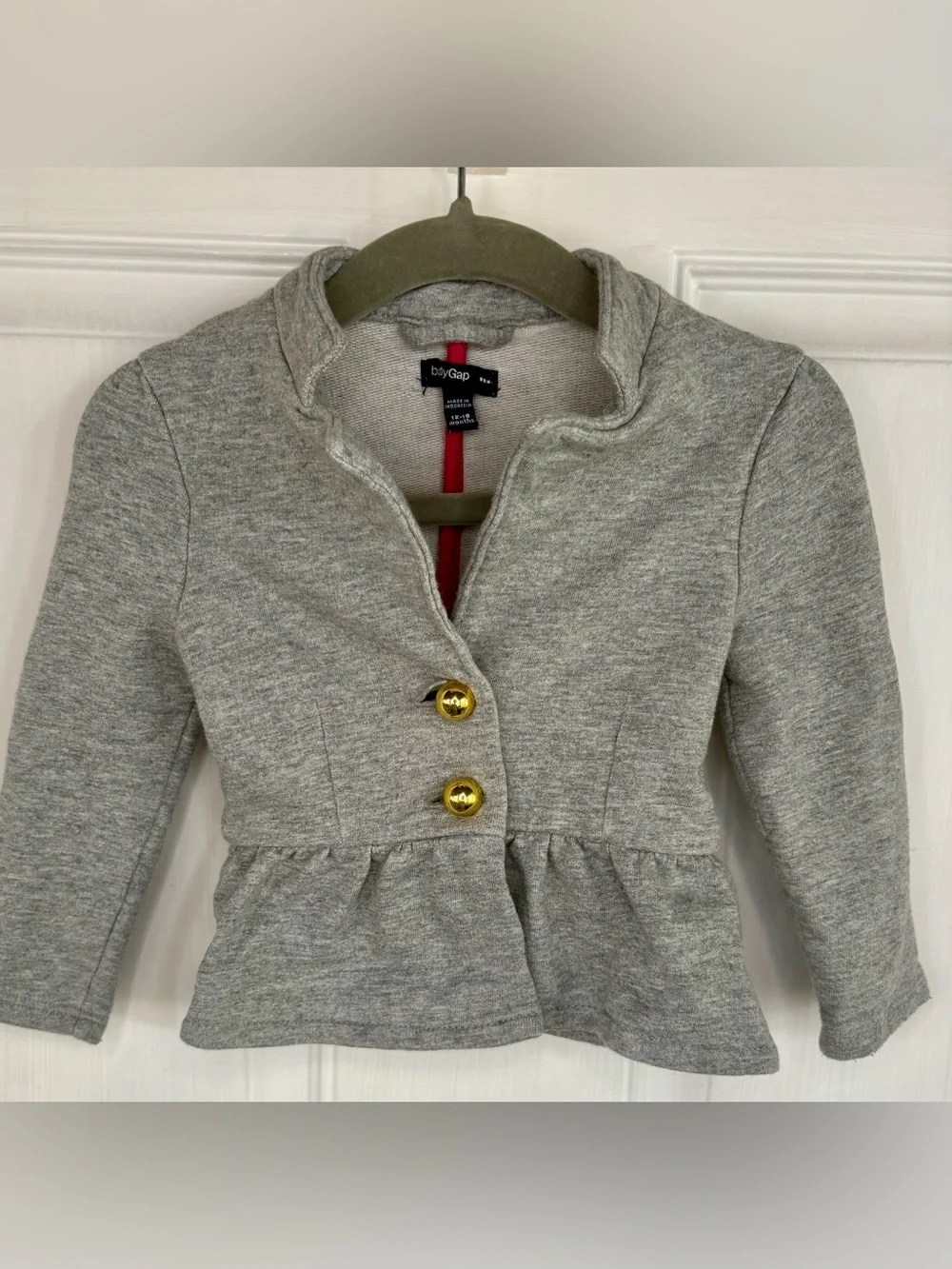 babyGap Gray Peplum Terry Cloth Blazer Jacket Gold Buttons 12-18 Months
